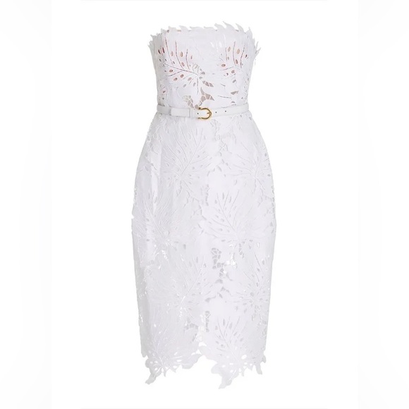 Sexy Whispy Lace Lined Bodycon Belted White MIDI Dress - Picture 6 of 8